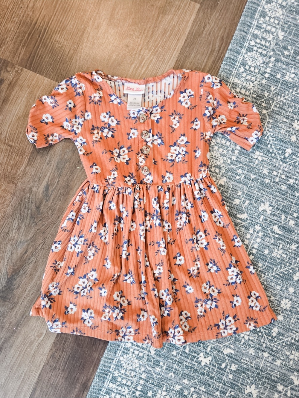 Girls' Orange Floral Button-Front Dress